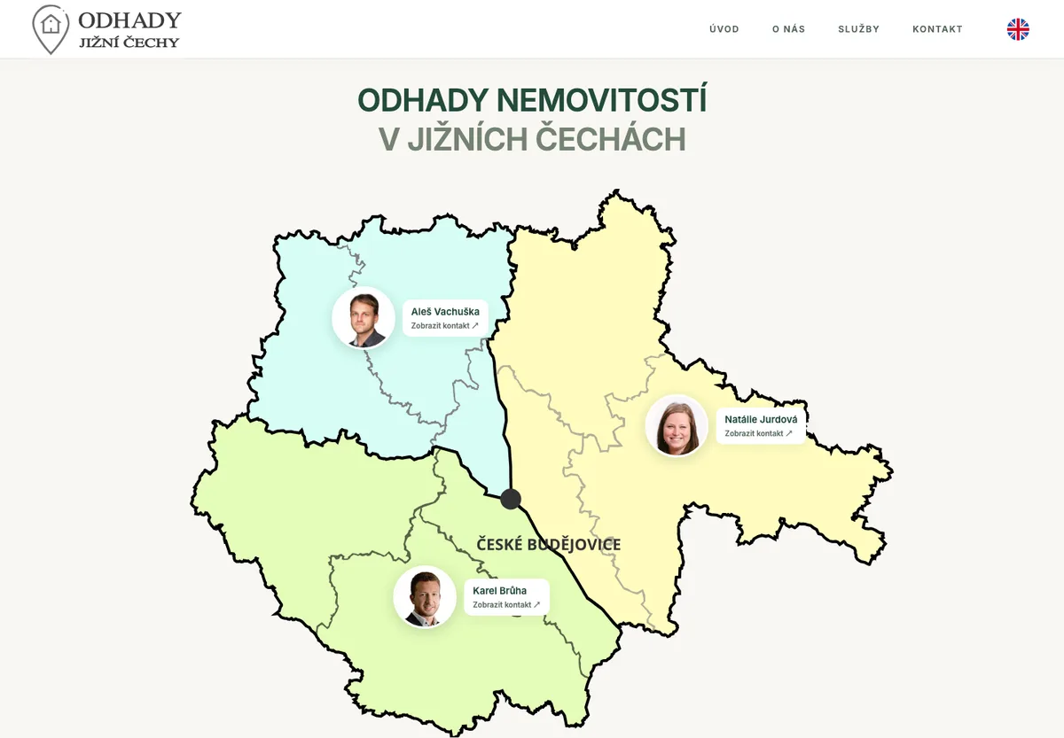 Skutečný náhled webu Odhady Jižní Čechy